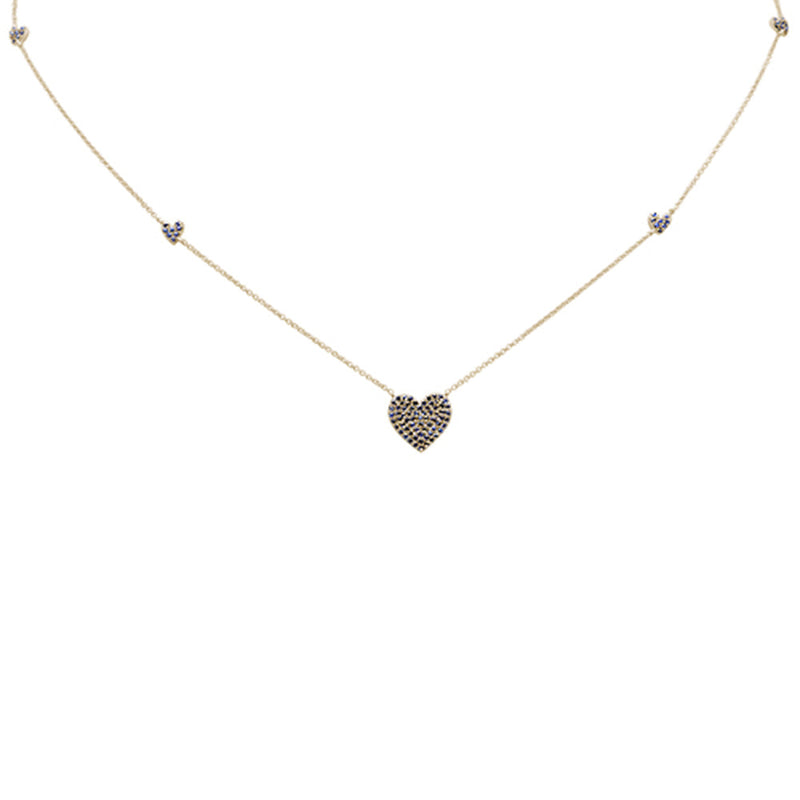 SPECIAL!.68ct G SI 14K Yellow Gold Blue Sapphire Gemstone Heart Pendant Necklace 18"