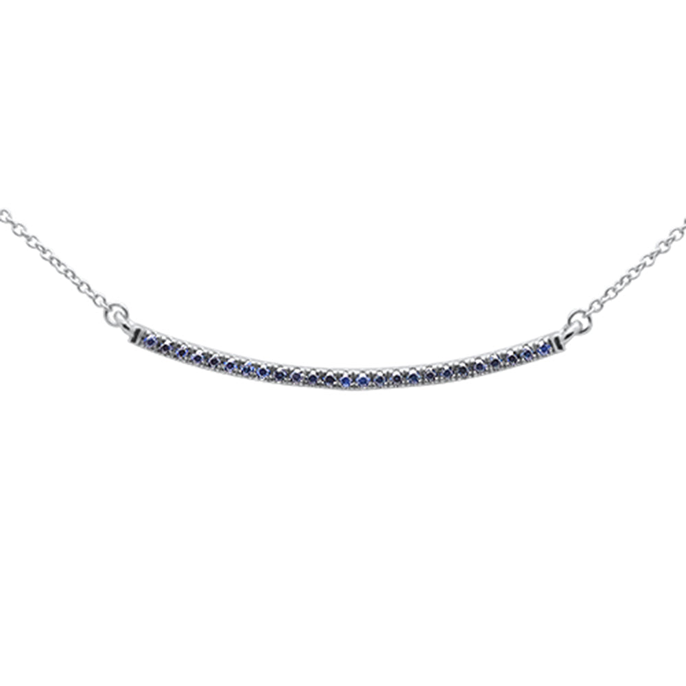 .19ct G SI 14K White Gold Blue Sapphire Gemstone Bar Pendant 18" Long