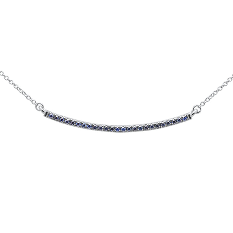 .19ct G SI 14K White Gold Blue Sapphire Gemstone Bar Pendant 18" Long