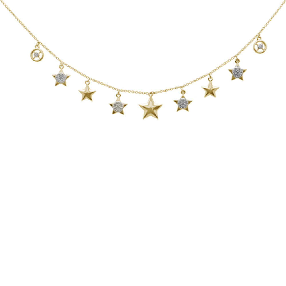 DIAMOND CLOSEOUT!  .28ct G SI 14K Yellow Gold Diamond Stars Pendant Necklace 16+2" Ext.