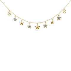 DIAMOND CLOSEOUT!  .28ct G SI 14K Yellow Gold Diamond Stars Pendant Necklace 16+2" Ext.