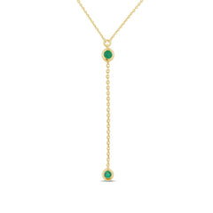 SPECIAL! .04ct G SI 14K Yellow Gold Emerald Gemstone Drop Lariat Pendant Necklace 16+2" Ext,