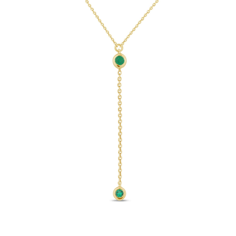 SPECIAL! .04ct G SI 14K Yellow Gold Emerald Gemstone Drop Lariat Pendant Necklace 16+2" Ext,