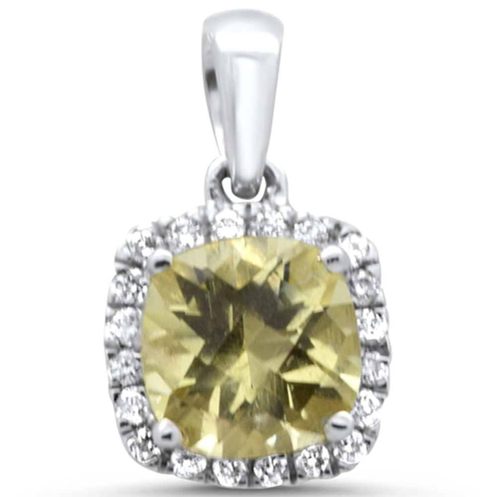 GEMSTONE  CLOSEOUT! 0.99ct G SI 14K White Gold Diamond & Cushion Lemon Topaz Gemstone Pendant