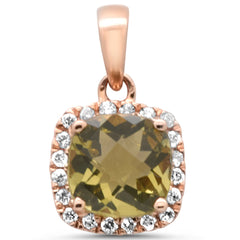 GEMSTONE  CLOSEOUT! .97ct G SI 14K Rose Gold Diamond & Cushion Olive Gemstone Pendant