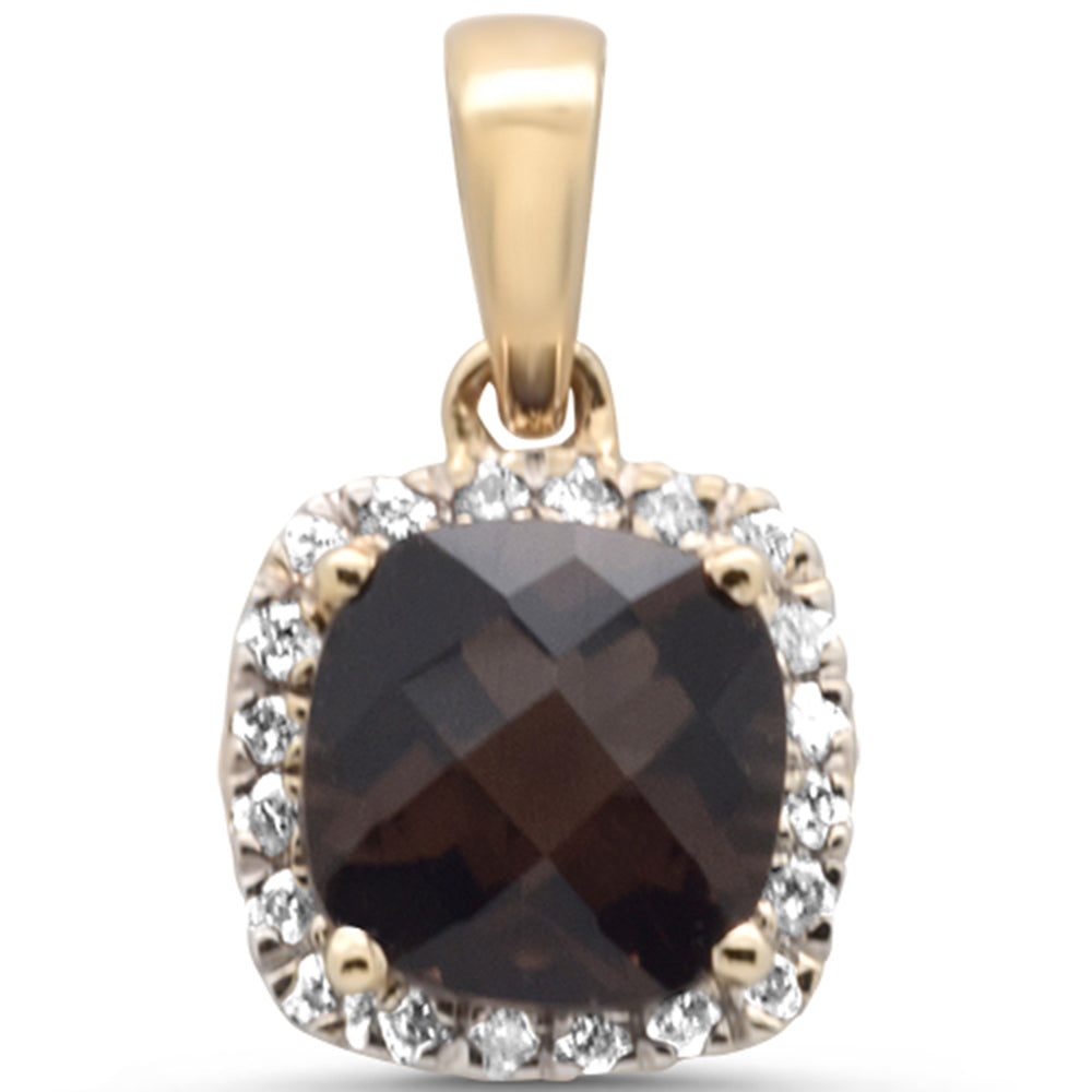 GEMSTONE  CLOSEOUT! 1.00ct G SI 14K Yellow Gold Diamond & Cushion Smokey Topaz Gemstone Pendant