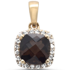 GEMSTONE  CLOSEOUT! 1.00ct G SI 14K Yellow Gold Diamond & Cushion Smokey Topaz Gemstone Pendant