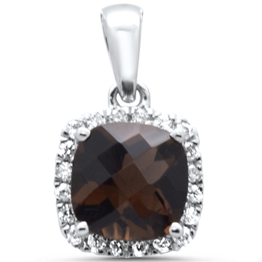 GEMSTONE  CLOSEOUT! 1.00ct G SI 14K White Gold Diamond & Cushion Smokey Topaz Gemstone Pendant