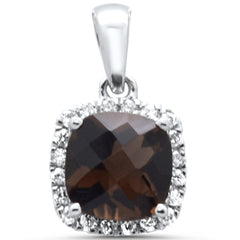GEMSTONE  CLOSEOUT! 1.00ct G SI 14K White Gold Diamond & Cushion Smokey Topaz Gemstone Pendant