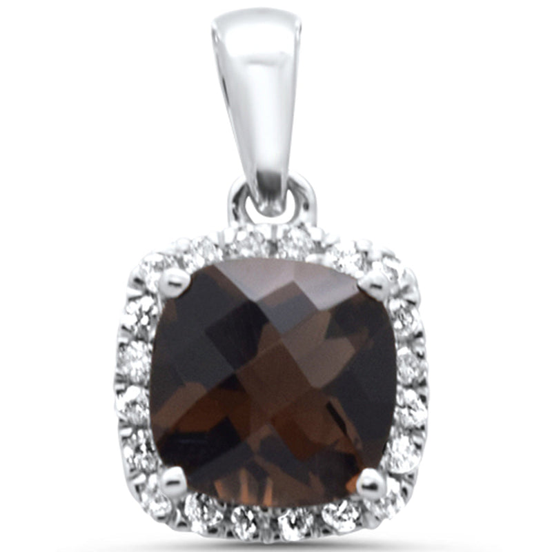 GEMSTONE  CLOSEOUT! 1.00ct G SI 14K White Gold Diamond & Cushion Smokey Topaz Gemstone Pendant