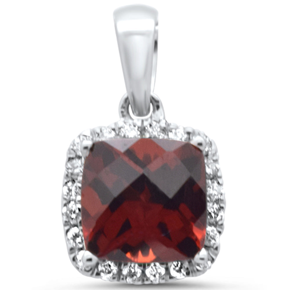 GEMSTONE  CLOSEOUT! 1.33ct G SI 14K White Gold Diamond & Cushion Garnet Gemstone Pendant