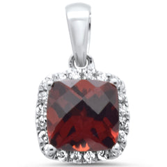GEMSTONE  CLOSEOUT! 1.33ct G SI 14K White Gold Diamond & Cushion Garnet Gemstone Pendant