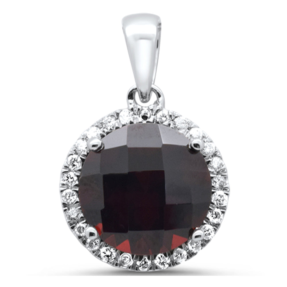 GEMSTONE  CLOSEOUT! 3.59ct G SI 14K White Gold Diamond & Round Garnet Gemstone Pendant
