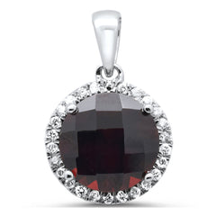 GEMSTONE  CLOSEOUT! 3.59ct G SI 14K White Gold Diamond & Round Garnet Gemstone Pendant