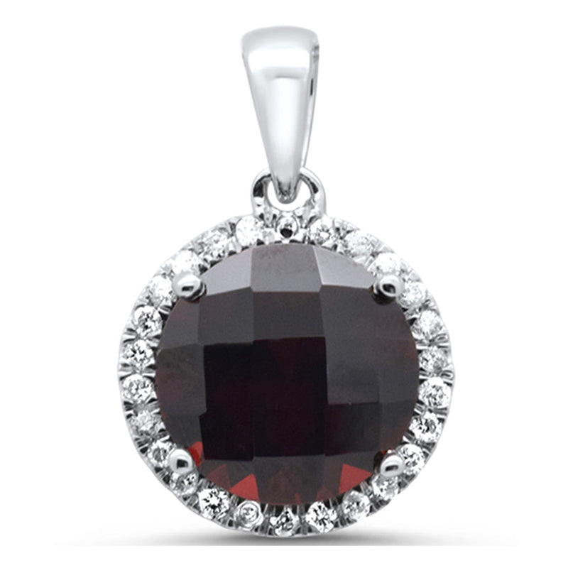 GEMSTONE  CLOSEOUT! 3.59ct G SI 14K White Gold Diamond & Round Garnet Gemstone Pendant