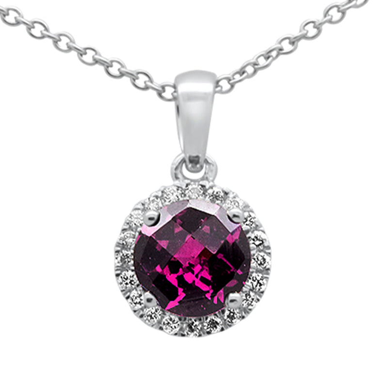 GEMSTONE  CLOSEOUT! 1.01ct G SI 14K White Gold Diamond & Round Rhodolite Gemstone Pendant Necklace 18" Long