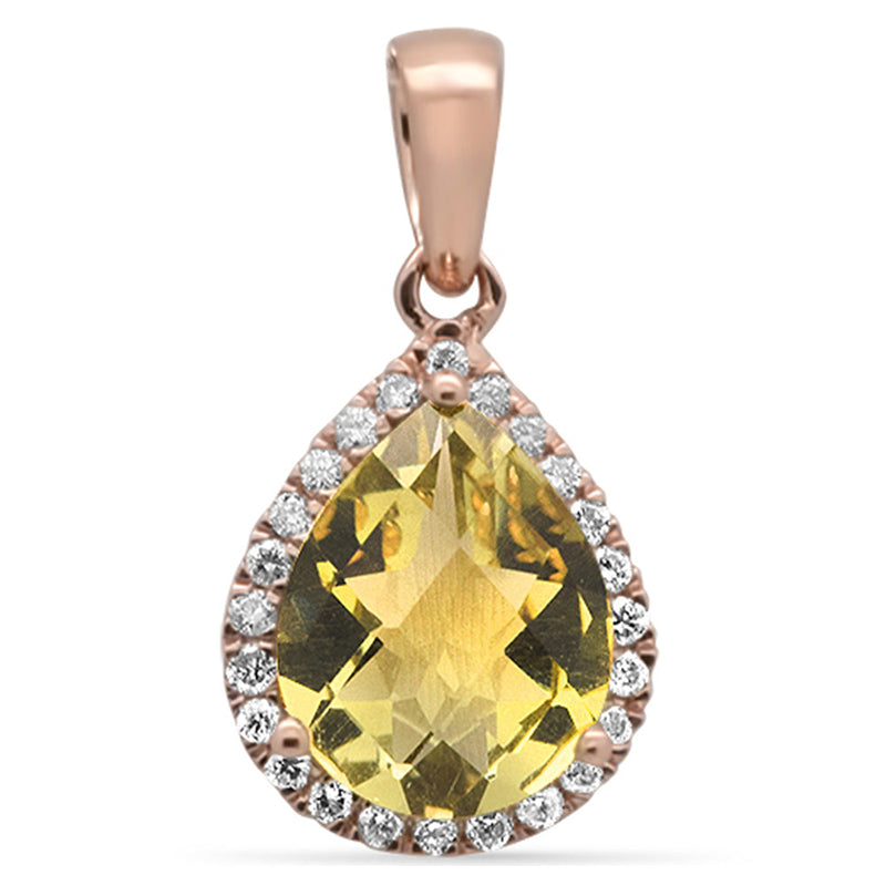 GEMSTONE  CLOSEOUT! 1.42ct G SI 14K Rose Gold Diamond & Pear Shaped Olive Gemstone Pendant