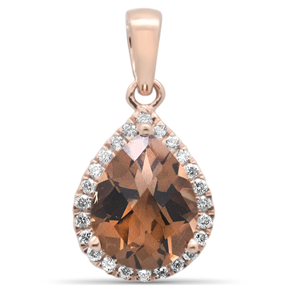 GEMSTONE  CLOSEOUT! 1.64ct G SI 14K Rose Gold Diamond & Pear Shaped Smokey Topaz Gemstone Pendant