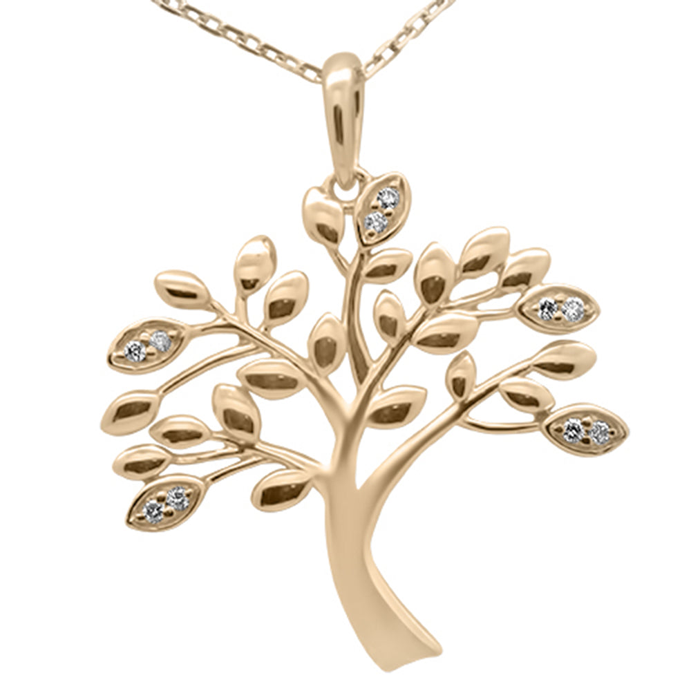 SPECIAL! .05ct G SI 14K Yellow Gold Diamond Olive Tree Pendant Necklace 18" Long