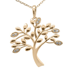 SPECIAL! .05ct G SI 14K Yellow Gold Diamond Olive Tree Pendant Necklace 18" Long