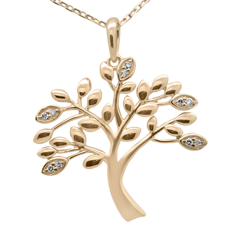 SPECIAL! .05ct G SI 14K Yellow Gold Diamond Olive Tree Pendant Necklace 18" Long