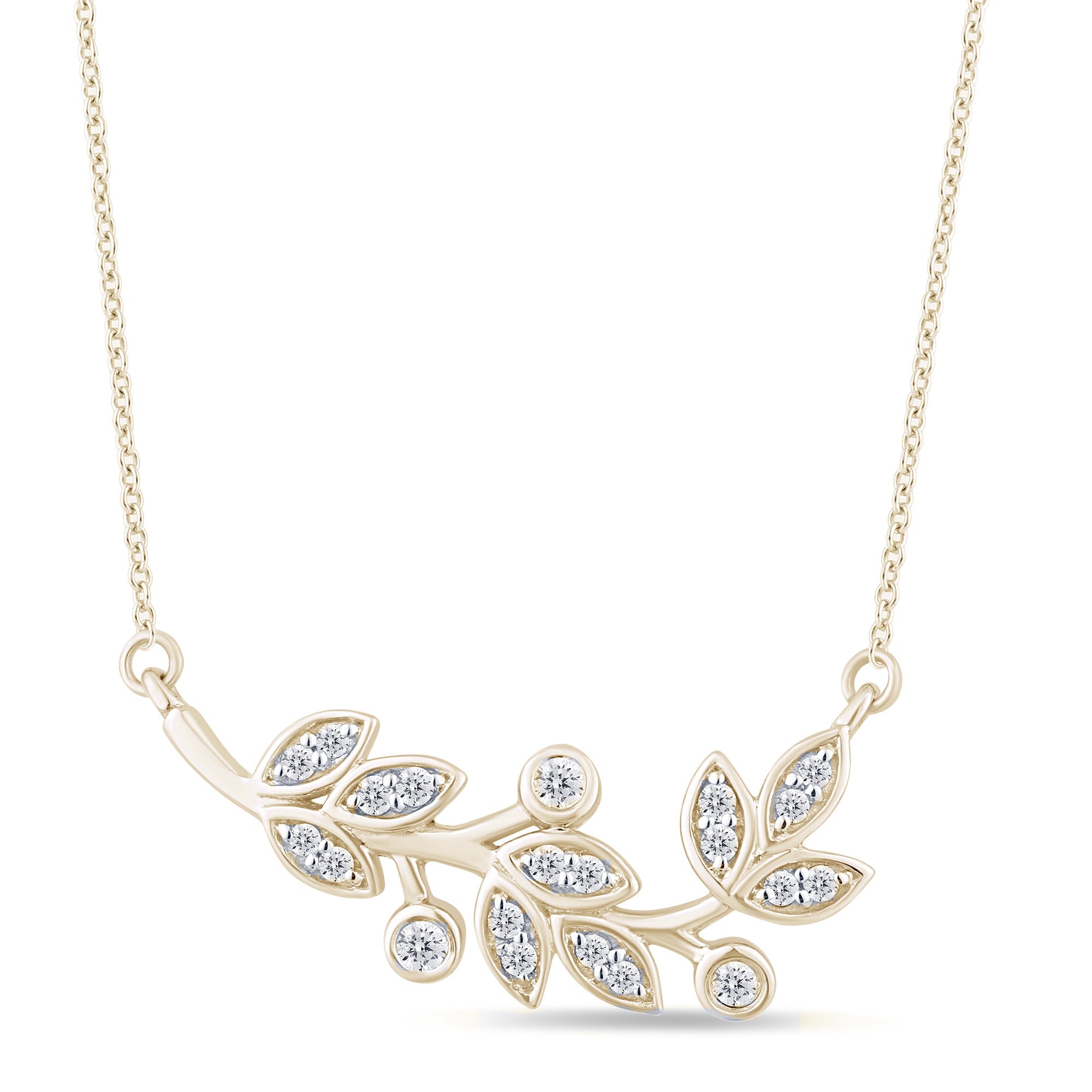 SPECIAL! .14ct G SI 14K Yellow Gold Diamond Olive Branch Leaf Pendant Necklace 18" Long