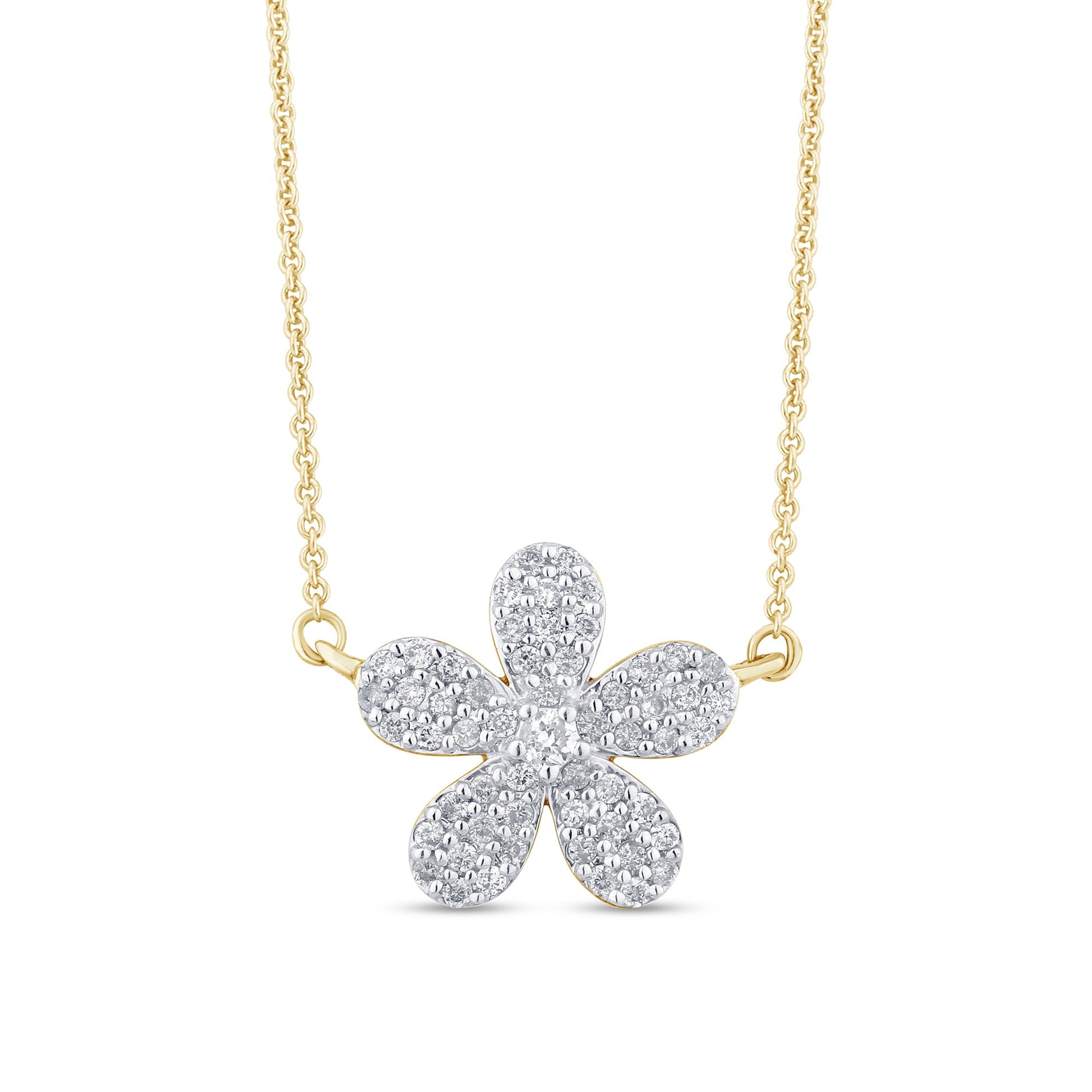 SPECIAL! .27ct G SI 14K Yellow Gold Diamond Flower Pendant Necklace 18" Long