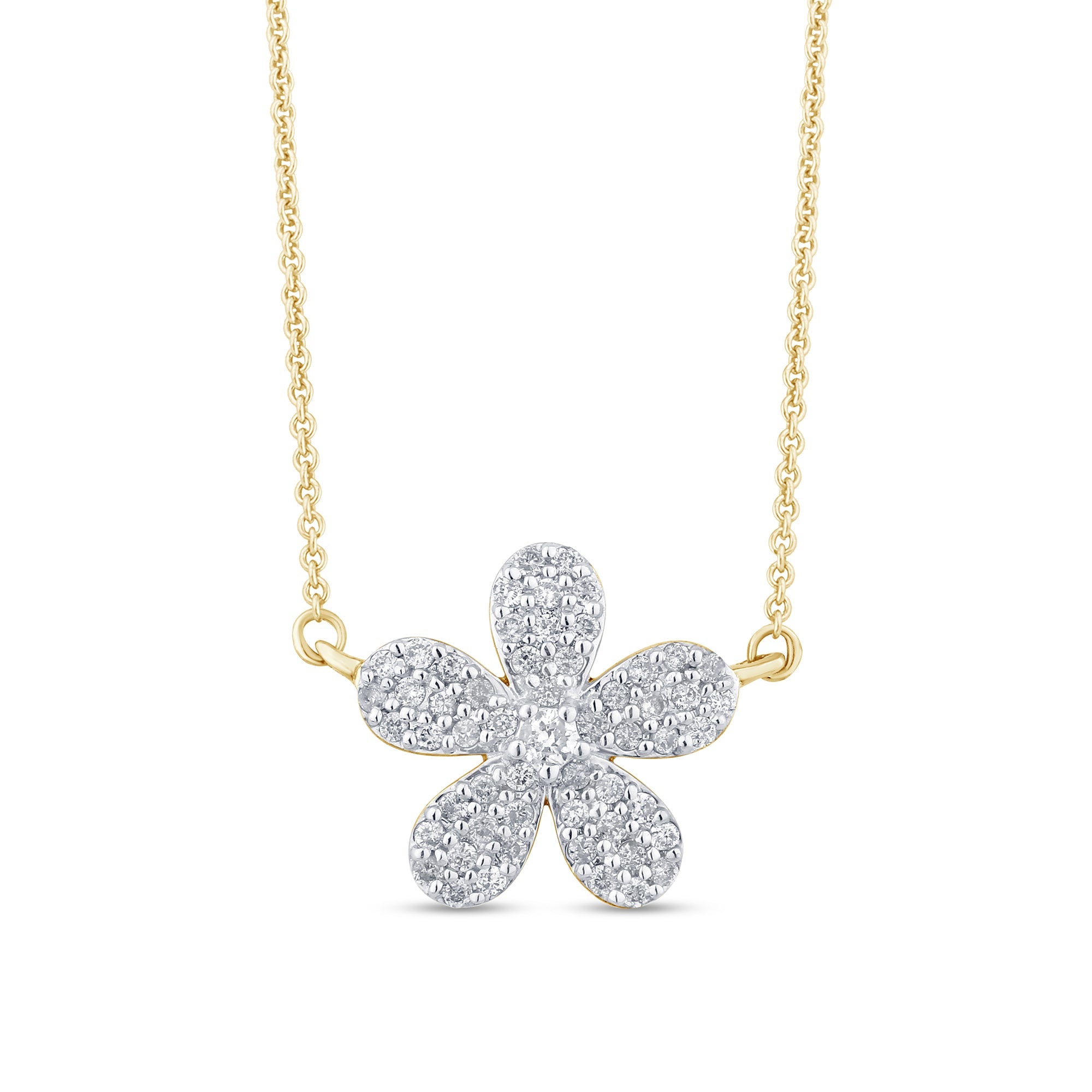 SPECIAL! .27ct G SI 14K Yellow Gold Diamond Flower Pendant Necklace 18" Long