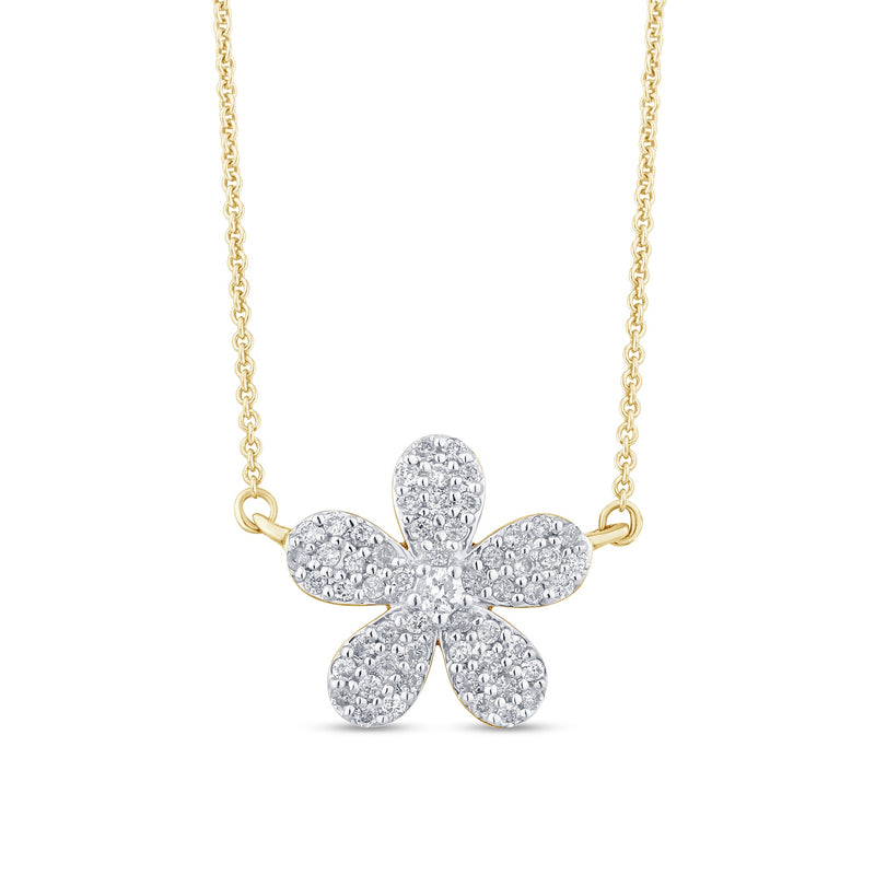 SPECIAL! .27ct G SI 14K Yellow Gold Diamond Flower Pendant Necklace 18" Long