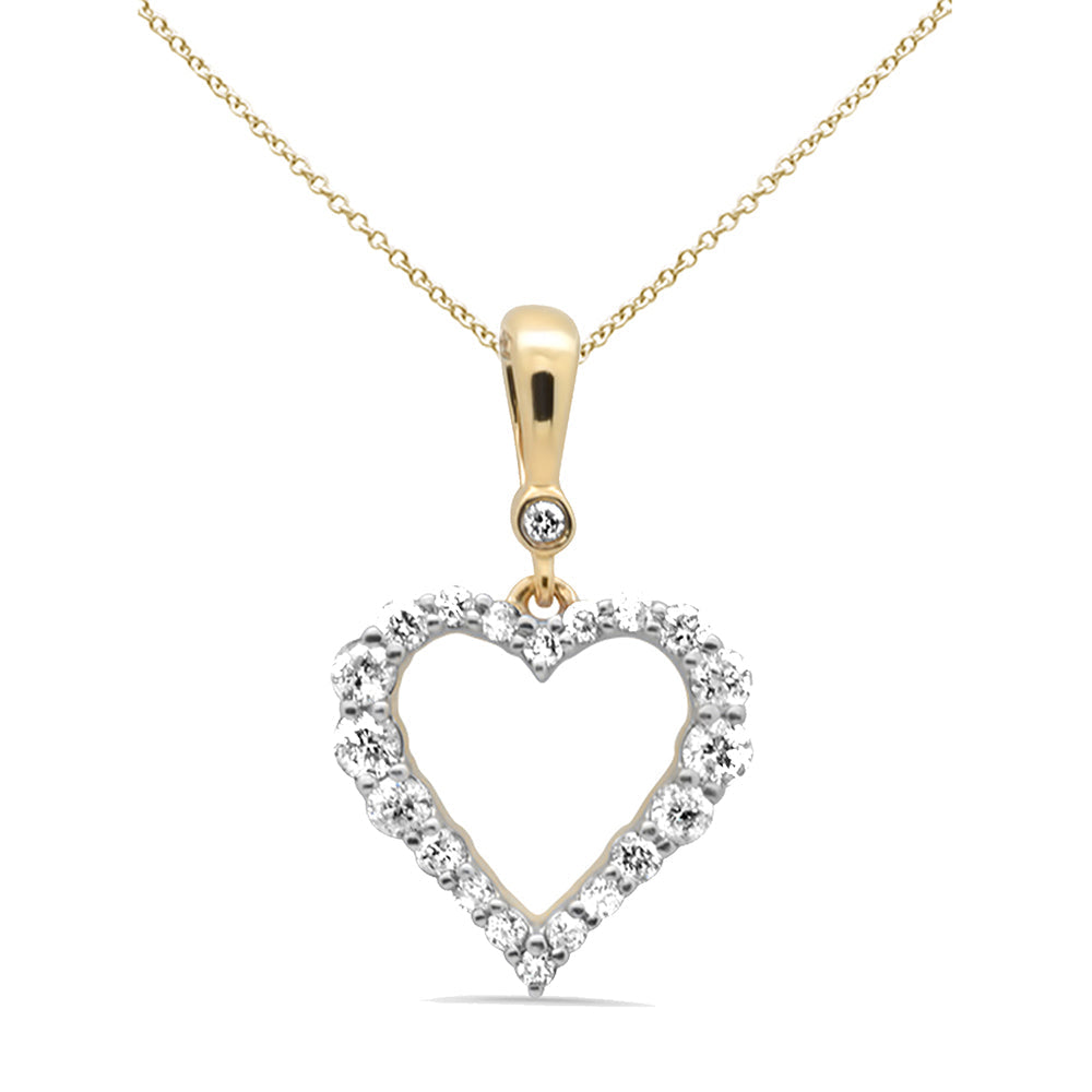 .24ct G SI 14K Yellow Gold Diamond Heart Pendant Necklace 18" Long