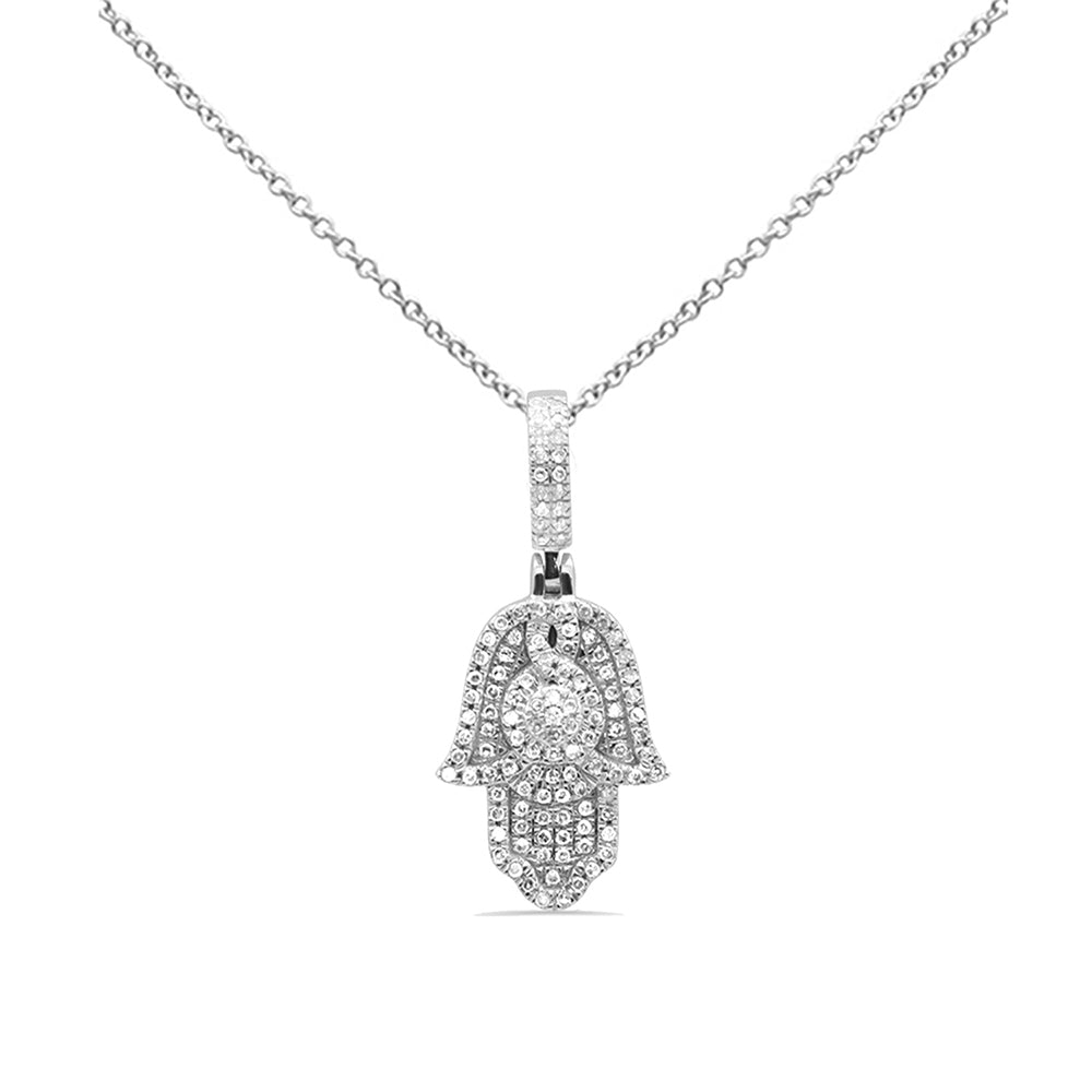 SPECIAL!.19ct G SI 14K White Gold Diamond Hamsa Pendant Necklace 18" Long