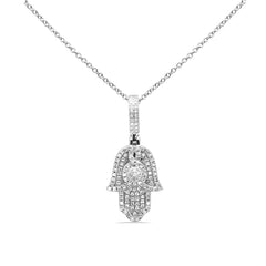 SPECIAL!.19ct G SI 14K White Gold Diamond Hamsa Pendant Necklace 18" Long