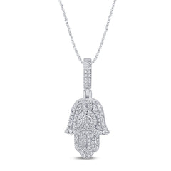 SPECIAL!.19ct G SI 14K White Gold Diamond Hamsa Pendant Necklace 18" Long