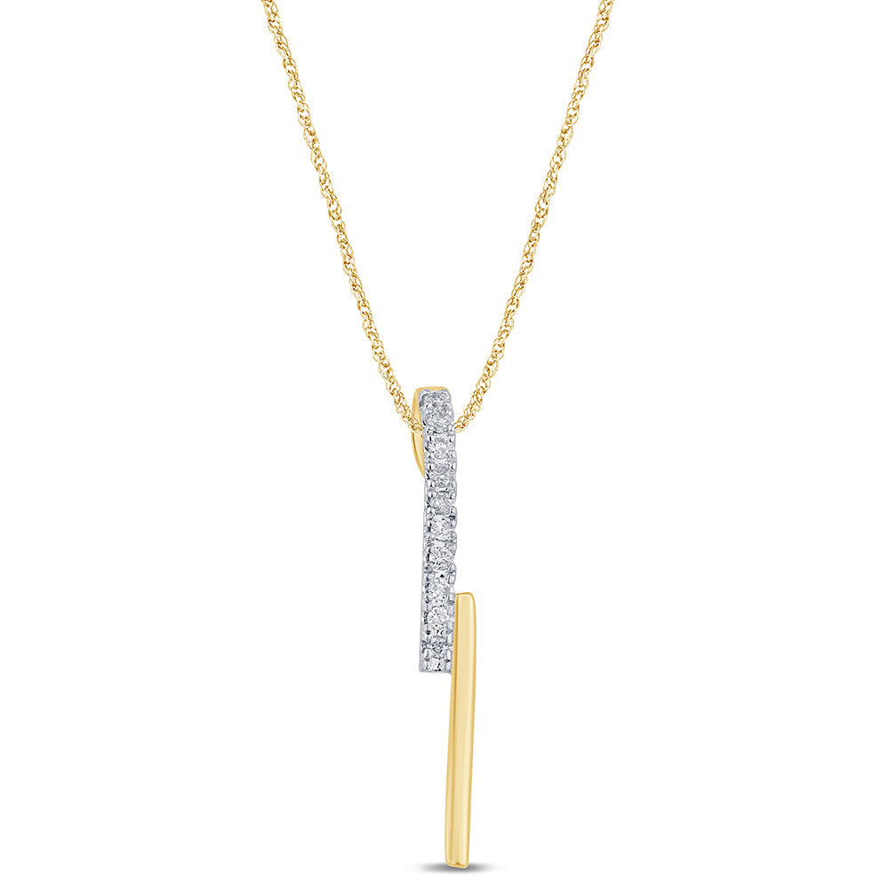 .06ct G SI 14K Yellow Gold Diamond Line Lightning Bolt Style Drop Pendant Necklace 18" Long