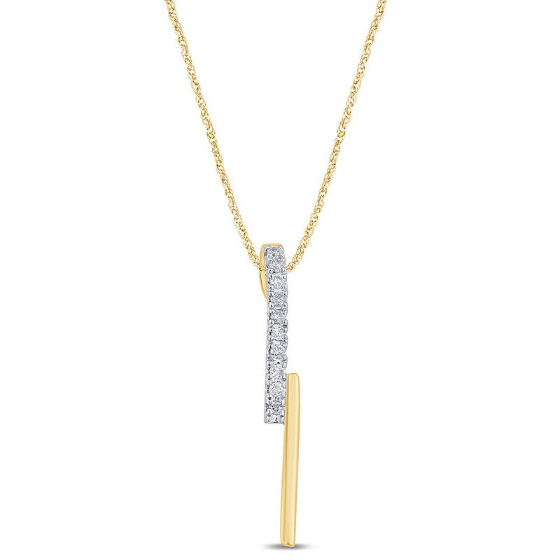 .06ct G SI 14K Yellow Gold Diamond Line Lightning Bolt Style Drop Pendant Necklace 18" Long