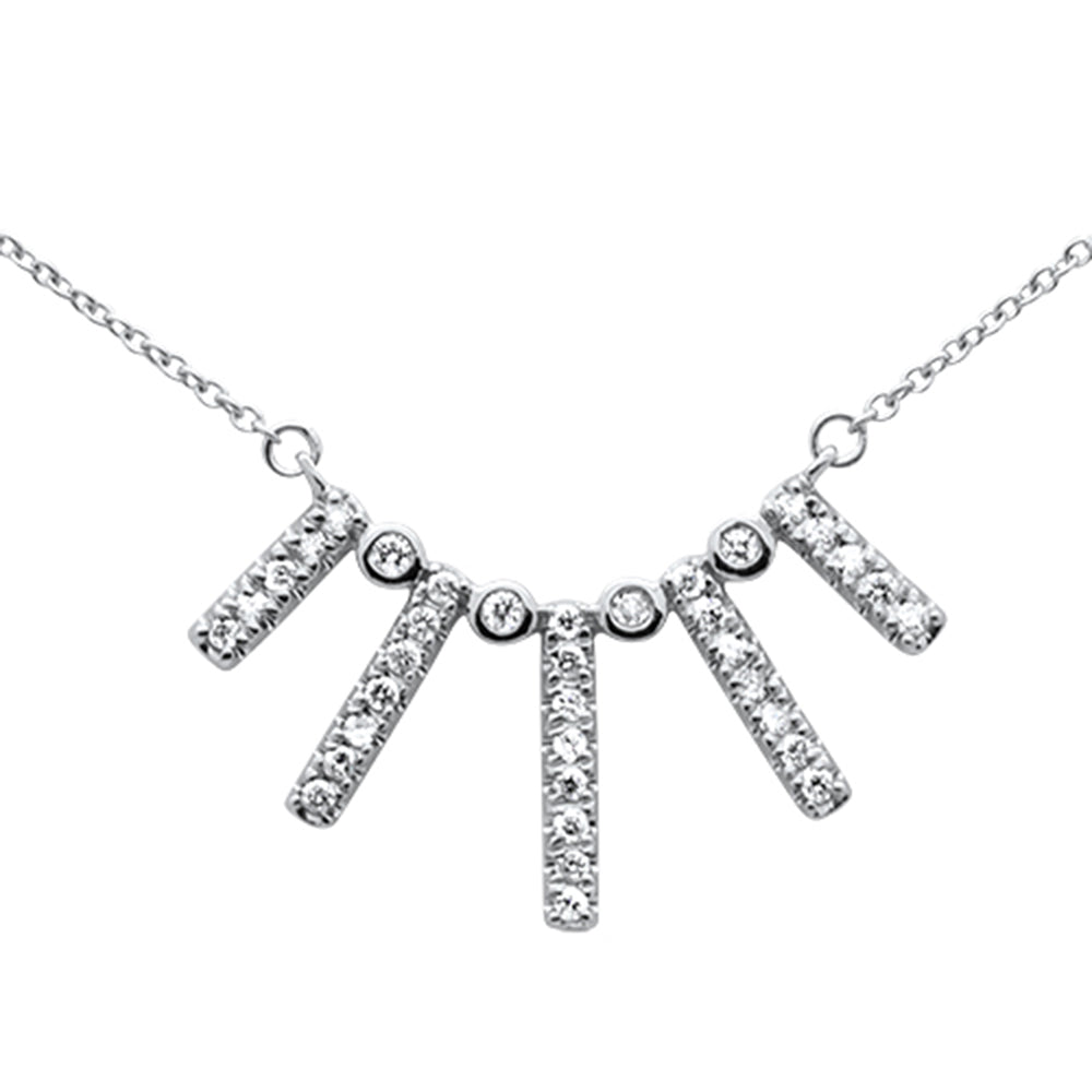 SPECIAL! .24ct G SI 14K White Gold Diamond Crown Bar Pendant Necklace 18" Long