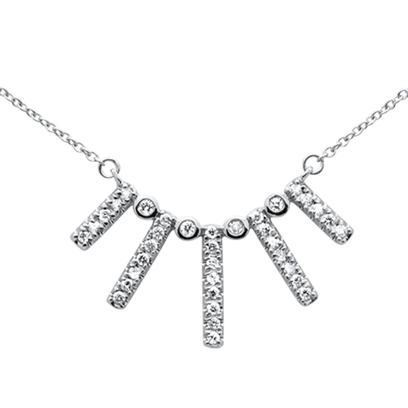 SPECIAL! .24ct G SI 14K White Gold Diamond Crown Bar Pendant Necklace 18" Long