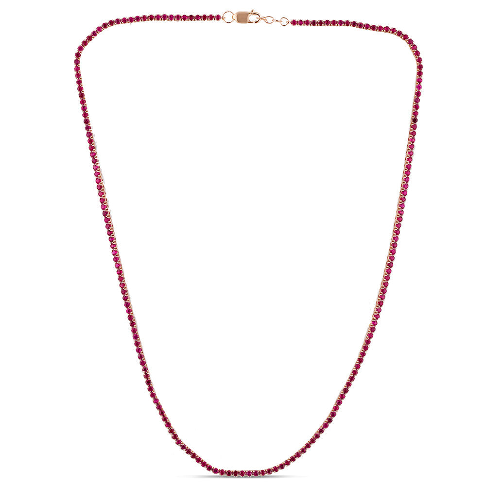 SPECIAL! 3.23ct 14K Yellow Gold Ruby Gemstones Tennis Necklace 14"+2" Long Adjustable
