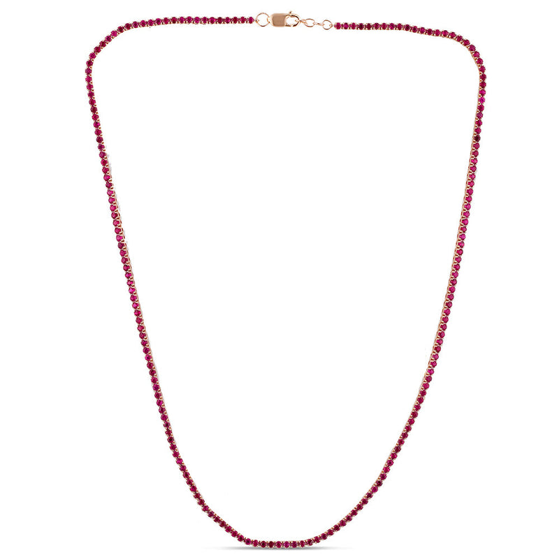 SPECIAL! 3.23ct 14K Yellow Gold Ruby Gemstones Tennis Necklace 14"+2" Long Adjustable