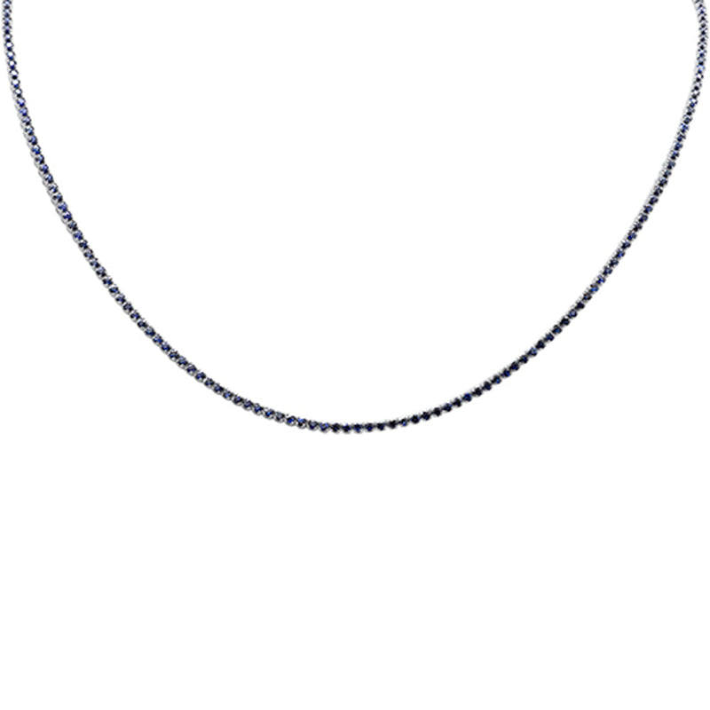 SPECIAL! 4.10ct G SI 14K White Gold Blue Sapphire Gemstones Adjustable Tennis Necklace 16"+2" Long