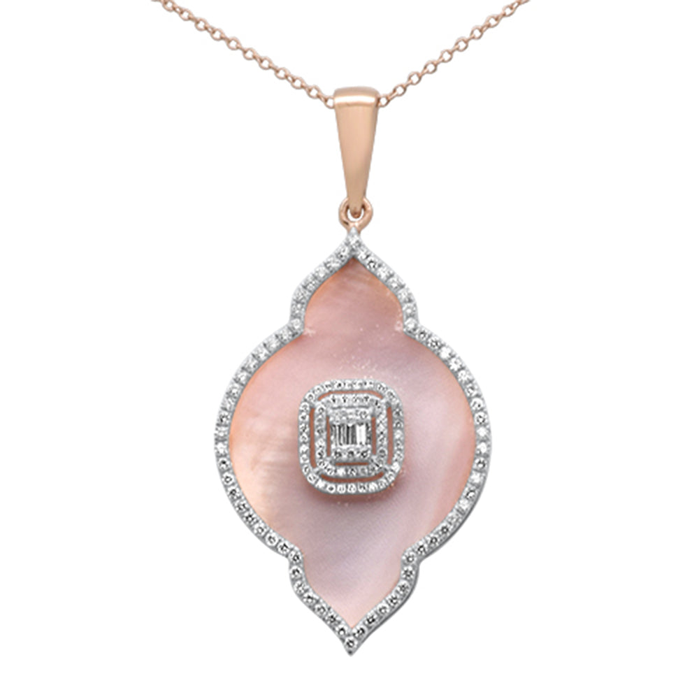 SPECIAL! 14.17ct G SI 14K Rose Gold Diamond Pink Mother of Pearl Pendant Necklace 18" Long