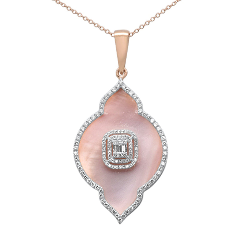 SPECIAL! 14.17ct G SI 14K Rose Gold Diamond Pink Mother of Pearl Pendant Necklace 18" Long
