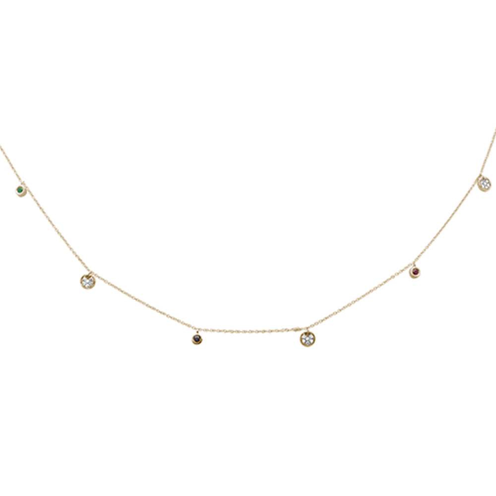 SPECIAL! .28ct G SI 14K Yellow Gold Multi Color Gemstone Pendant Necklace 16" + 2" Long