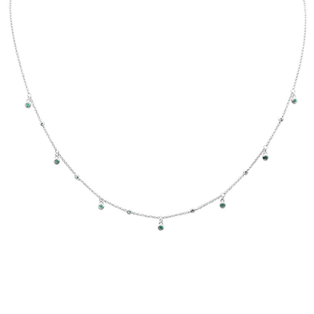 DIAMOND CLOSEOUT!  .13ct G SI 14K White Gold Emerald Gemstone Dangling Pendant Necklace 18" Long