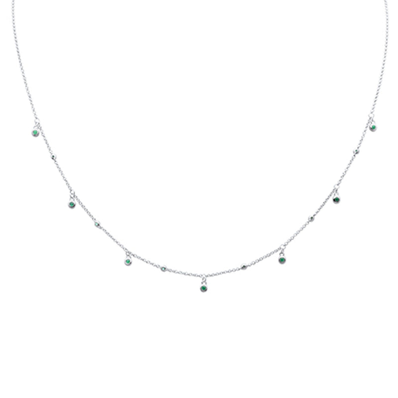 DIAMOND CLOSEOUT!  .13ct G SI 14K White Gold Emerald Gemstone Dangling Pendant Necklace 18" Long