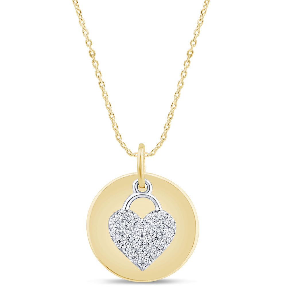 SPECIAL! .21ct G SI 14K Two Tone Diamond Round & Heart Shaped Pendant Necklace 18" Long