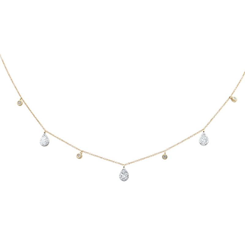 DIAMOND CLOSEOUT! .42ct G SI 14K Yellow Gold Diamond Pear & Round Shaped Drop Pendant Necklace 16" + 2" Long