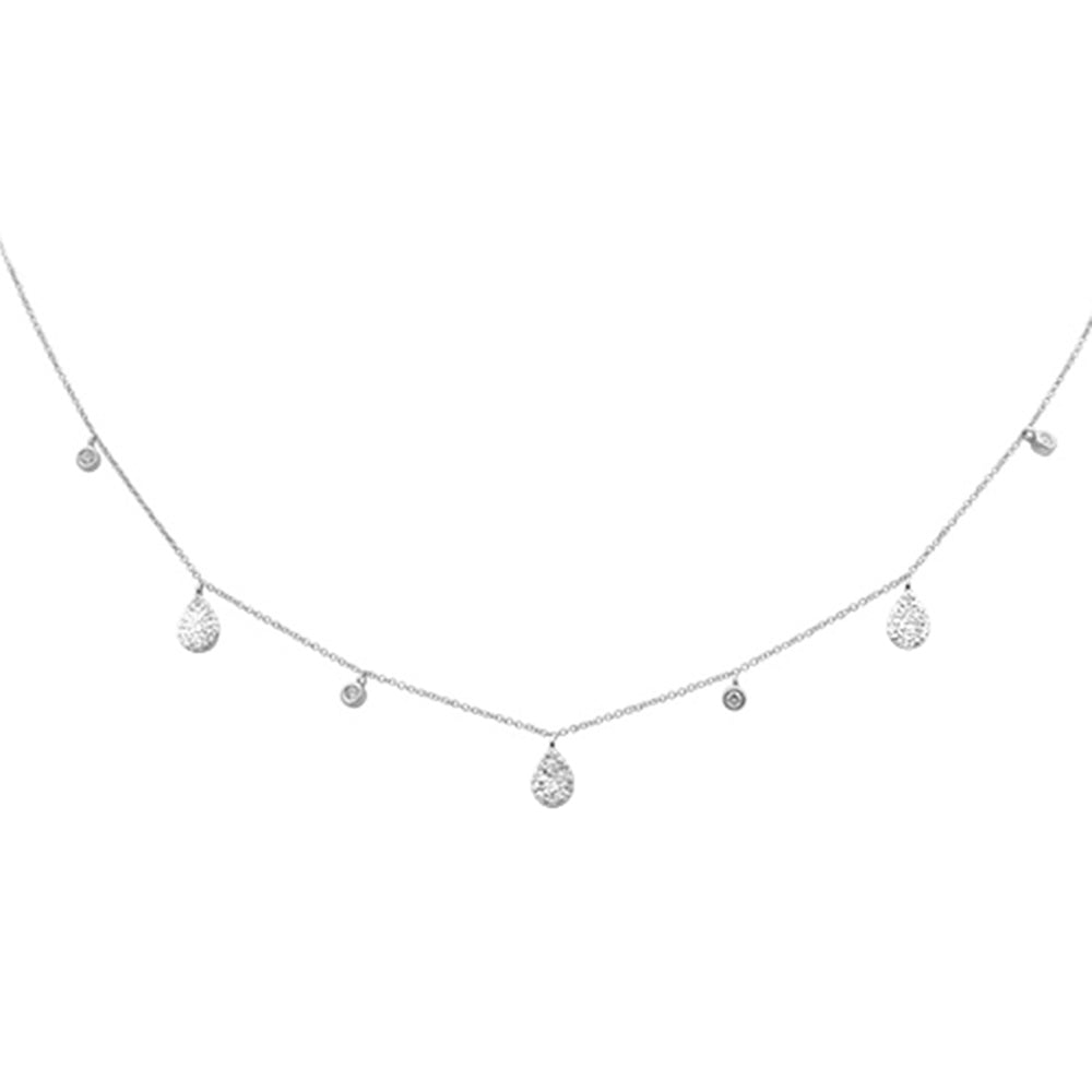 DIAMOND CLOSEOUT!  .42ct G SI 14K White Gold Diamond Pear & Round Shaped Drop Pendant Necklace 16+2" Ext Long Chain