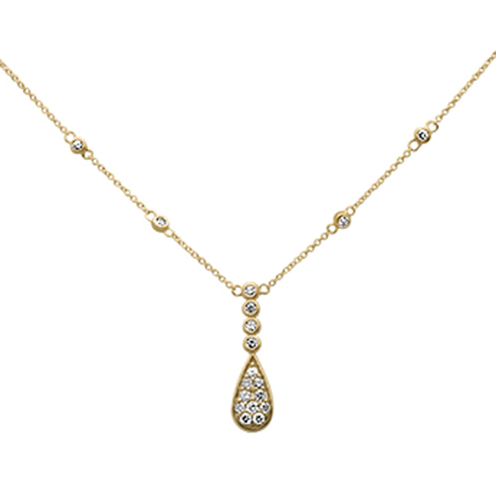 SPECIAL! .42ct G SI 14K Yellow Gold Diamond Pear & Round Shaped Drop Pendant Necklace 16" + 2" Long