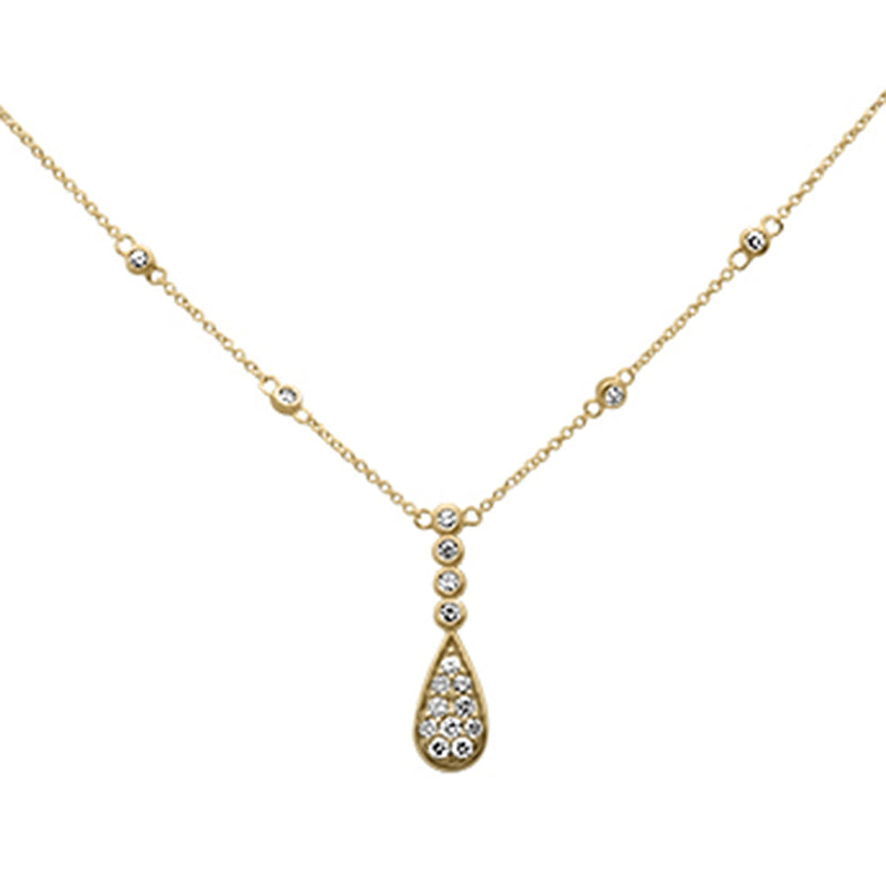 SPECIAL! .42ct G SI 14K Yellow Gold Diamond Pear & Round Shaped Drop Pendant Necklace 16" + 2" Long